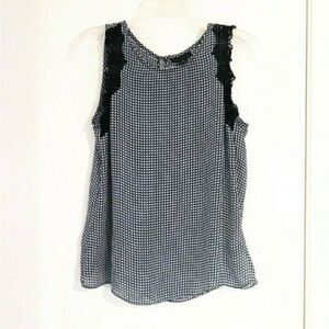 Worthington White & Black Geometric Patterned Lace Shoulder Sleeveless Blouse S